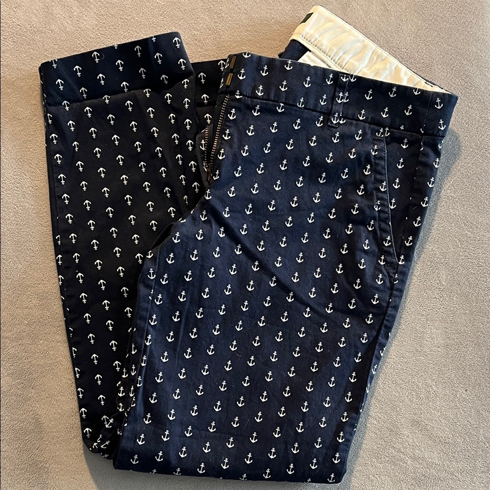 J. Crew Dark Blue Anchor Print Cropped Pants